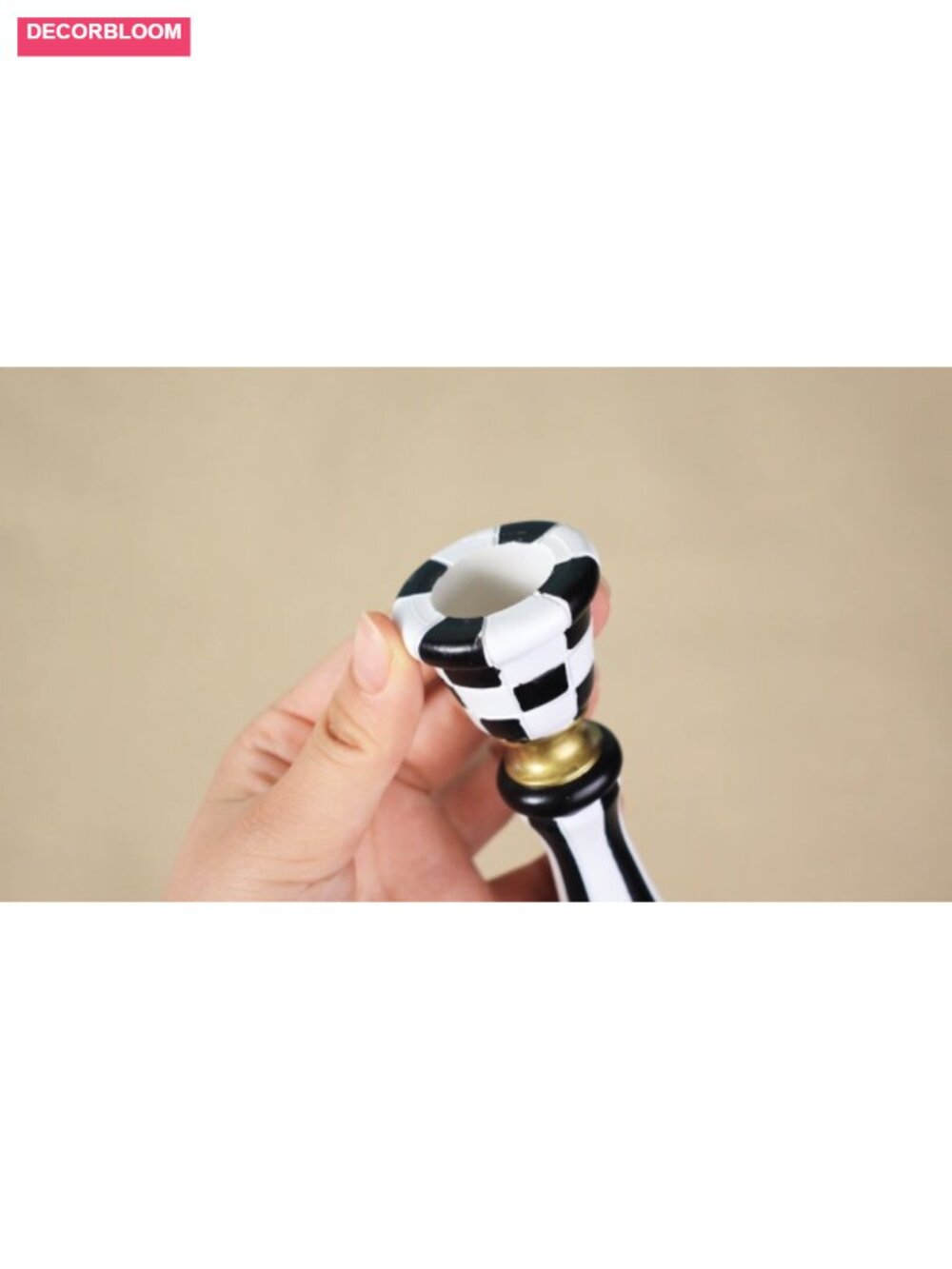 Resin Checkerboard Taper Candle Holder Set 2 Pc Classic Candlestick - Picture 6 of 6